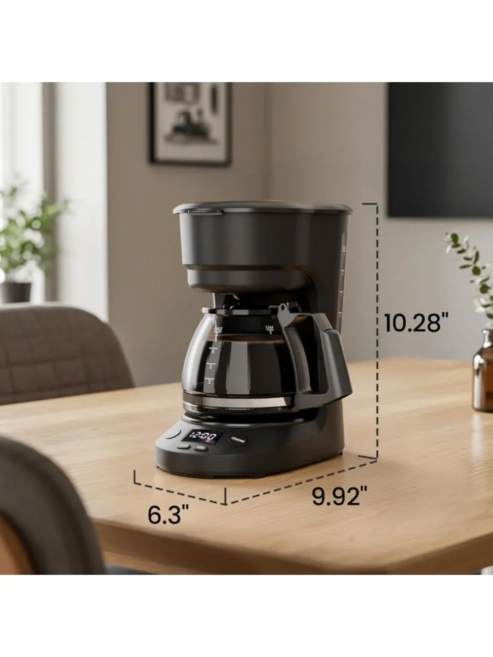5-Cup Drip Coffee Maker with LED Display, Timer, Anti-Drip & Auto Shut-Off